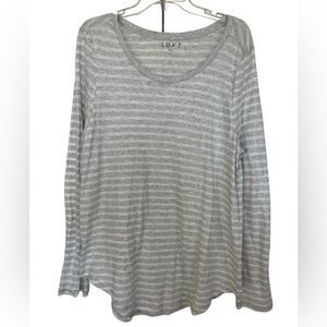 Loft Gray/White Striped Long Sleeve Scoop Neck Rounded Hem T-Shirt XL